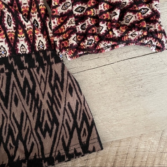 Olive Tree Boho Print 3/4 Sleeve Plunge Wrap Stretch Jersey Knit Mini Dress M - Picture 7 of 9